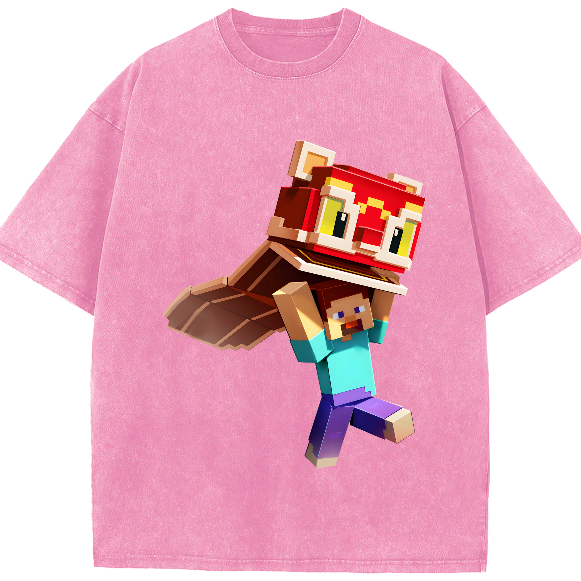 （画像用） マインクラフト ブロックの世界 Minecraft MC Block world 綿100% ヴィンテージ風 半袖Tシャツ（フロントプリント）